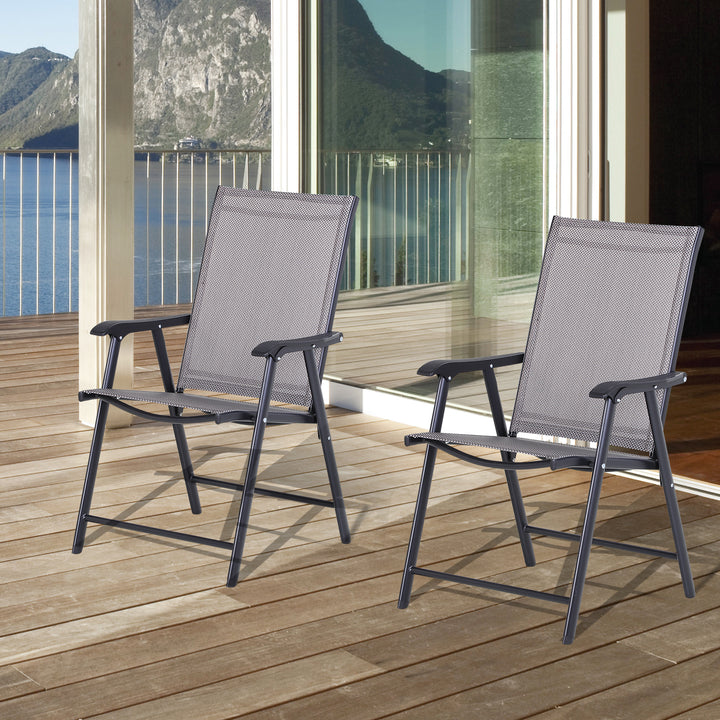 Conjunto de 2 cadeiras dobráveis para exterior Com braços Cadeiras para varandas Jardim Terraço 58x64x94 cm Cinzento Carga 100kg