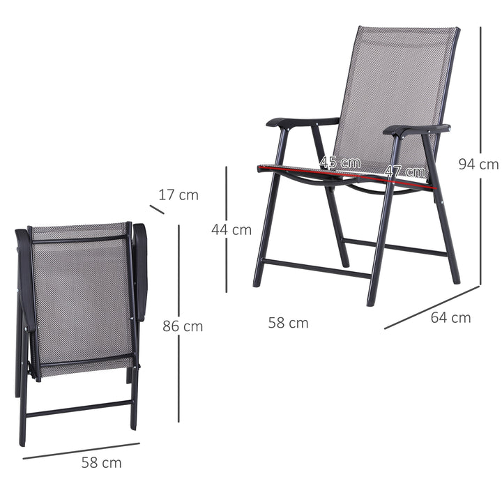 Conjunto de 2 cadeiras dobráveis para exterior Com braços Cadeiras para varandas Jardim Terraço 58x64x94 cm Cinzento Carga 100kg