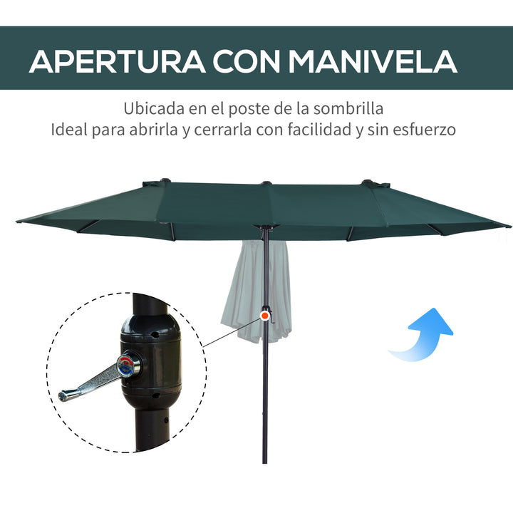 Pára-Sol Duplo de jardim com Manivela Resistente À Água e Proteção UV 460x240 cm Verde