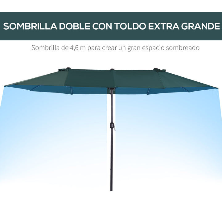 Pára-Sol Duplo de jardim com Manivela Resistente À Água e Proteção UV 460x240 cm Verde