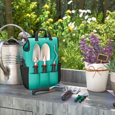 Conjunto de Ferramentas para Jardim de 9 Peças Conjunto de Ferramentas de Jardinagem em Alumínio com Tesouras de Podar com Bloqueio Seguro e Bolsa de Jardim Verde e Preto