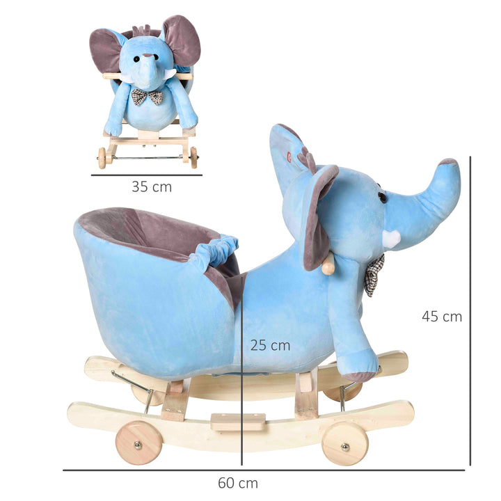 Cavalo Baloiço com Rodas e Forma de Elefante Cavalo Baloiço para Bebés acima de 18 Meses com Músicas Infantis e Cinto de Segurança Carga Máxima 60 kg 60x35x45 cm Azul