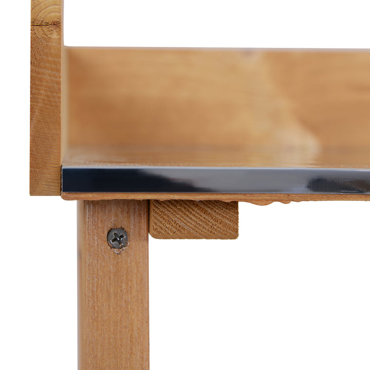 Mesa de Plantação em Madeira de 3 Níveis Mesa de Jardinagem com Placa Metálica 2 Prateleiras e Ganchos Resistente às Intempéries para Jardim Varanda 76x37x89 cm Madeira