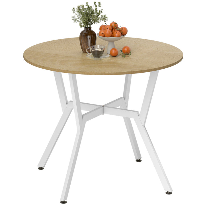 Mesa de Refeição Redonda Mesa de Jantar Estilo Industrial com Bancada de Madeira e Estrutura de Aço para Sala de Jantar Carga 60kg Ø90x76 cm Madeira e Branco