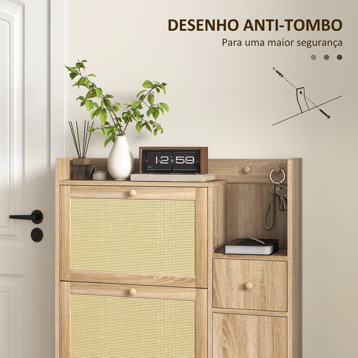 Móvel Sapateira Armário para Sapatos com 3 Gavetas com Frente em Vime para 12 Pares de Sapatos Prateleiras Ajustáveis Sapateira Estreita para Corredor Entrada 80x23x120 cm Carvalho