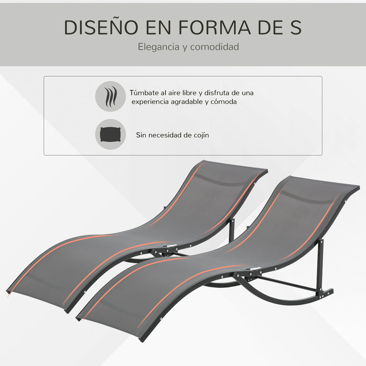 Conjunto 2 Espreguiçadeiras Ergonômicas Dobráveis ??em Forma de S com Estrutura de Alumínio Textilene para Piscina Pátio Jardim e Varanda 165x61x63cm Cinza