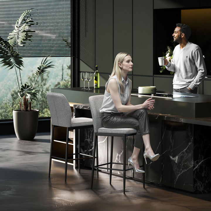 Conjunto de 2 Bancos de Bar Bancos Altos de Cozinha com Encosto e Apoio para os Pés Estofados em Veludo Estrutura de Aço Bancos Altos Modernos para Sala de Jantar Balcão 41x52x97 cm Cinza