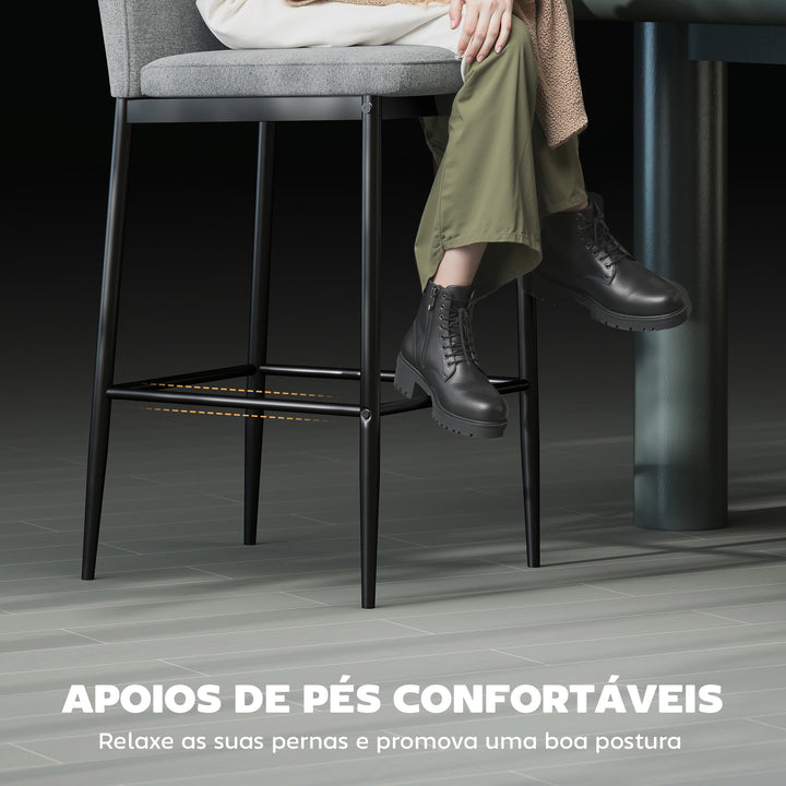 Conjunto de 2 Bancos de Bar Bancos Altos de Cozinha com Encosto e Apoio para os Pés Estofados em Veludo Estrutura de Aço Bancos Altos Modernos para Sala de Jantar Balcão 41x52x97 cm Cinza