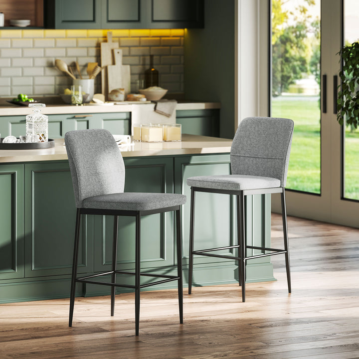 Conjunto de 2 Bancos de Bar Bancos Altos de Cozinha com Encosto e Apoio para os Pés Estofados em Veludo Estrutura de Aço Bancos Altos Modernos para Sala de Jantar Balcão 41x52x97 cm Cinza