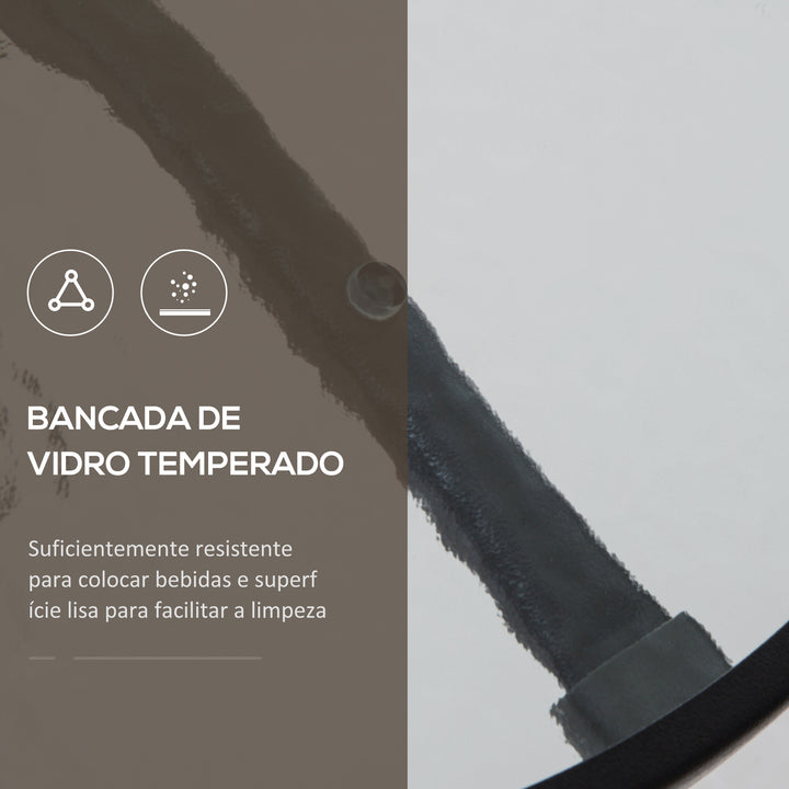 Conjunto de Mesa e 2 Cadeiras Cadeira Dobrável Encosto Reclináveis a 4 Níveis Armação de Aço Marrom