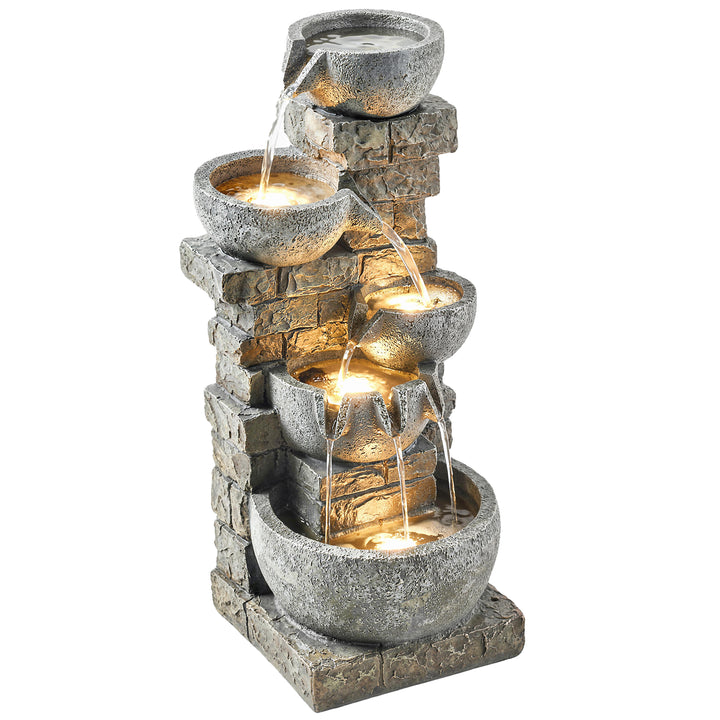 Fonte de Água Decorativa com Luzes LED e Bomba Fonte de Jardim Exterior em Cascata de 5 Níveis Resistente às Intempéries para Jardim Pátio Terraço 34x36x80 cm Multicolor