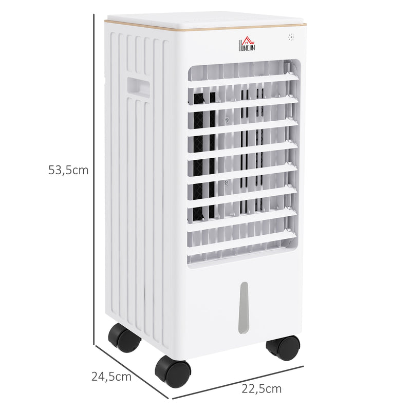 Climatizador Refrigerador de Ar Portátil 3 em 1 Humidificador Ventoinha com 3 Velocidades Controlo Remoto Temporizador 7,5h Ecrã LED Tanque de Água 3L Efeito 15-20 m² 22,5x24,5x53,5 cm Branco