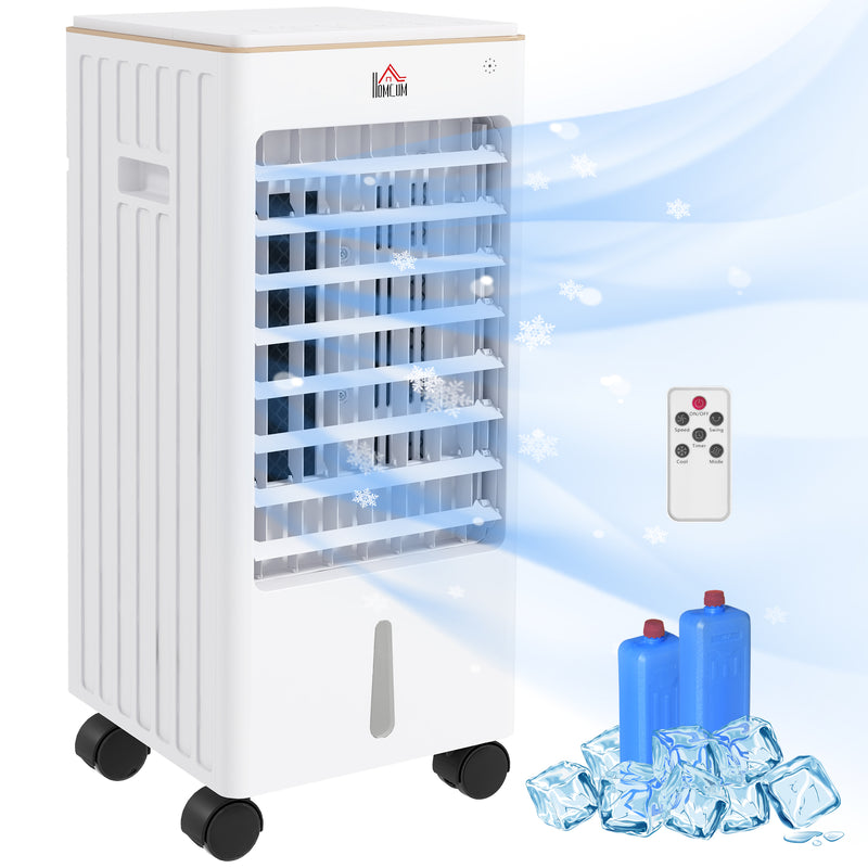 Climatizador Refrigerador de Ar Portátil 3 em 1 Humidificador Ventoinha com 3 Velocidades Controlo Remoto Temporizador 7,5h Ecrã LED Tanque de Água 3L Efeito 15-20 m² 22,5x24,5x53,5 cm Branco