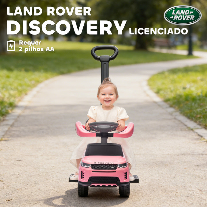 Carro Andador 2 em 1 para Crianças de 18-36 Meses Carro Andador Land Rover Discovery com Espaço de Armazenamento Buzina Volante Pega de Empurrar e Barra Removíveis 84x40x94,5 cm Rosa