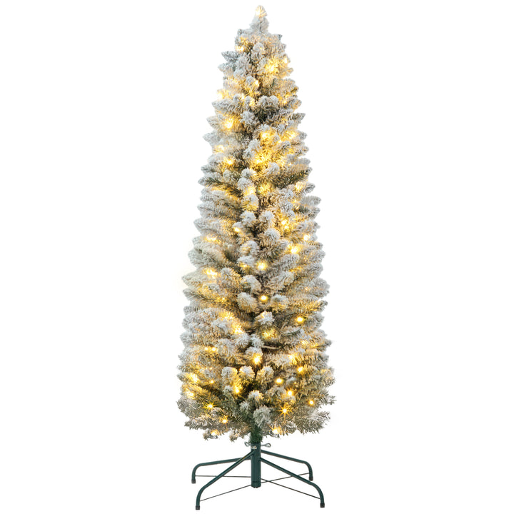 Árvore de Natal Árvore de Natal artificial nevada de 150 cm com 120 luzes LED 263 ramos e suporte metálico Árvore de Natal para sala verde e branca