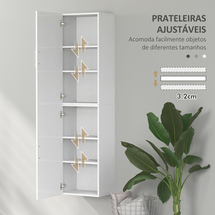 Coluna Casa de Banho de Parede Armário Alto Casa de Banho com Prateleiras Ajustáveis e 2 Portas Móvel Casa de Banho 40x30x160 cm Branco