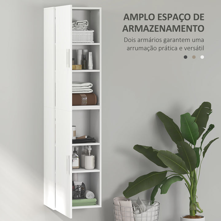 Coluna Casa de Banho de Parede Armário Alto Casa de Banho com Prateleiras Ajustáveis e 2 Portas Móvel Casa de Banho 40x30x160 cm Branco