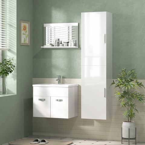 Coluna Casa de Banho de Parede Armário Alto Casa de Banho com Prateleiras Ajustáveis e 2 Portas Móvel Casa de Banho 40x30x160 cm Branco
