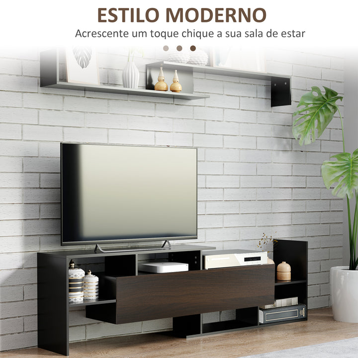 Móvel de TV Moderno Móvel de Sala de Estar para Televisores 153,6x25x42cm e Prateleira de Parede 150x14,5x16,3 cm Preto