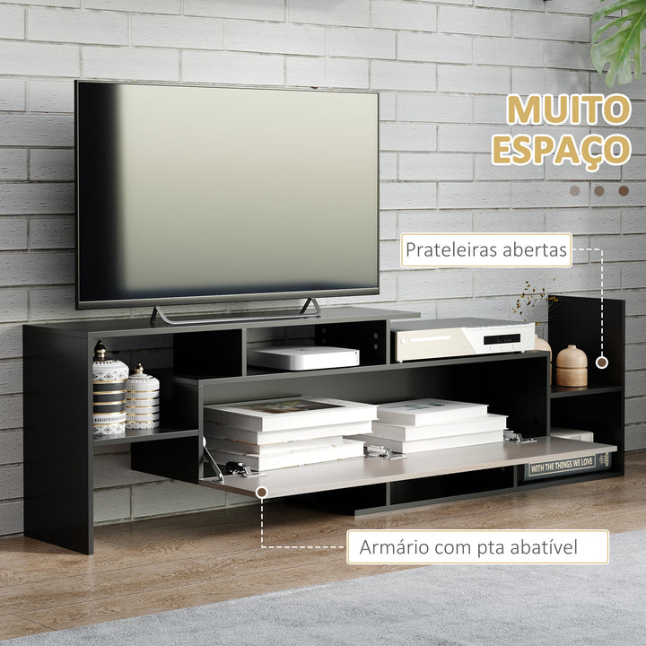 Móvel de TV Moderno Móvel de Sala de Estar para Televisores 153,6x25x42cm e Prateleira de Parede 150x14,5x16,3 cm Preto