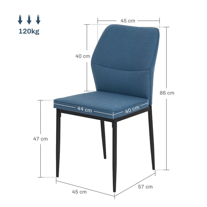 Conjunto de 2 Cadeiras de Jantar Modernas Cadeiras de Cozinha com Assento Acolchoado e Estofado Encosto Curvo Pés de Aço para Sala Quarto 45x57x86 cm Azul Escuro