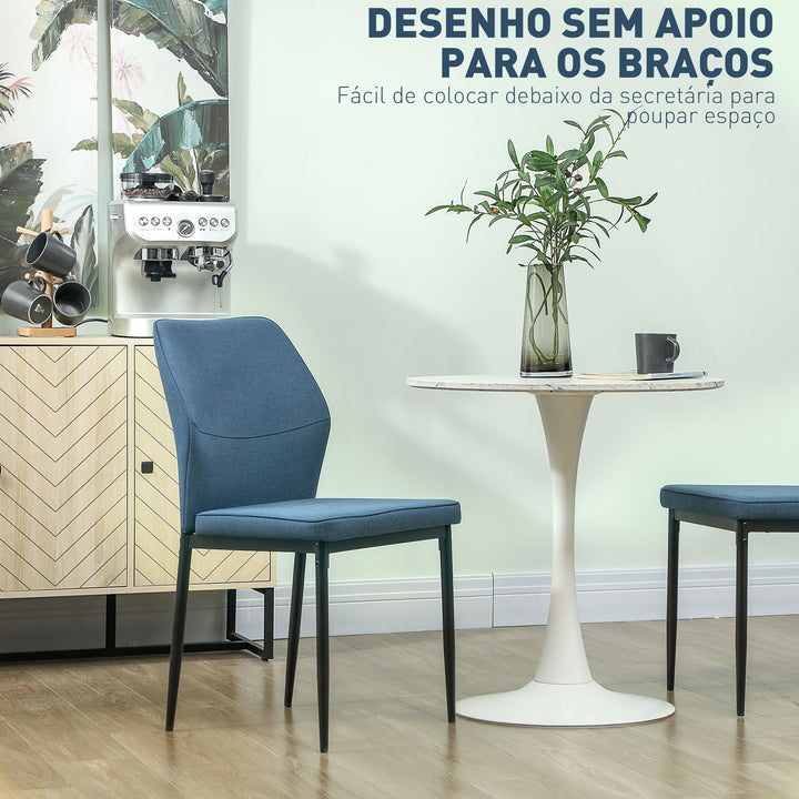 Conjunto de 2 Cadeiras de Jantar Modernas Cadeiras de Cozinha com Assento Acolchoado e Estofado Encosto Curvo Pés de Aço para Sala Quarto 45x57x86 cm Azul Escuro