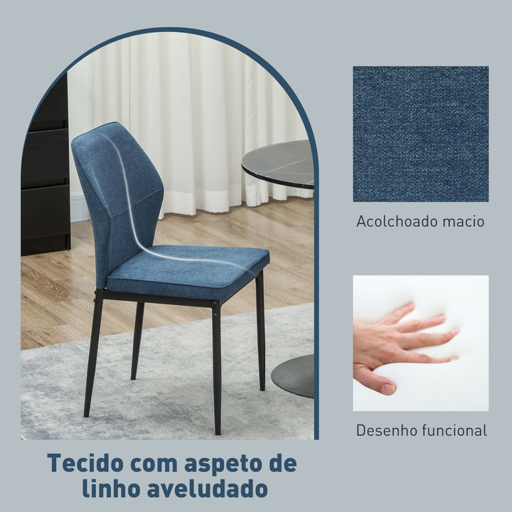 Conjunto de 2 Cadeiras de Jantar Modernas Cadeiras de Cozinha com Assento Acolchoado e Estofado Encosto Curvo Pés de Aço para Sala Quarto 45x57x86 cm Azul Escuro