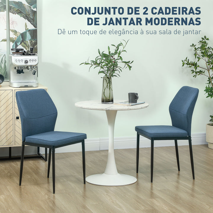 Conjunto de 2 Cadeiras de Jantar Modernas Cadeiras de Cozinha com Assento Acolchoado e Estofado Encosto Curvo Pés de Aço para Sala Quarto 45x57x86 cm Azul Escuro