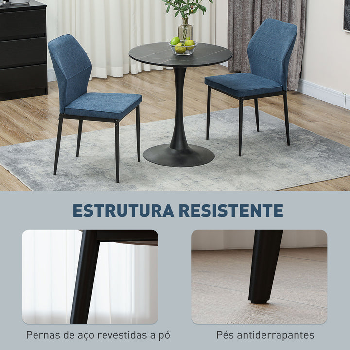 Conjunto de 2 Cadeiras de Jantar Modernas Cadeiras de Cozinha com Assento Acolchoado e Estofado Encosto Curvo Pés de Aço para Sala Quarto 45x57x86 cm Azul Escuro