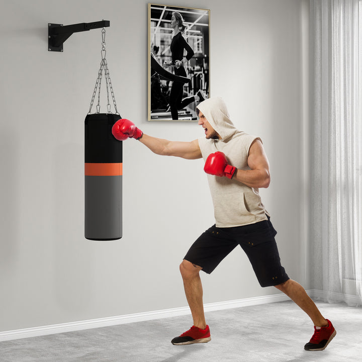 Suporte para Saco de Boxe de Parede com Distância Ajustável de 45-65 cm Gancho Giratório de 360° e Correntes para Treino em Ginásio e Casa Carga 60 kg Preto