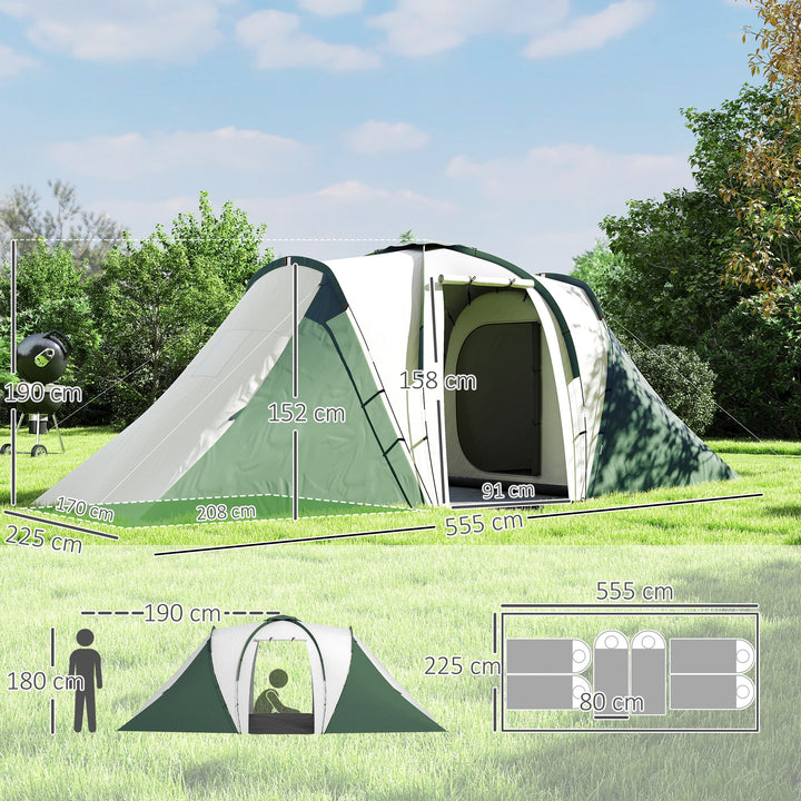 Tenda de Campismo Familiar para 4-6 Pessoas com 2 Dormitórios Tenda de Campismo Grande Impermeável 3000 mm com Bolsa de Transporte 555x225x190 cm Cinza e Verde