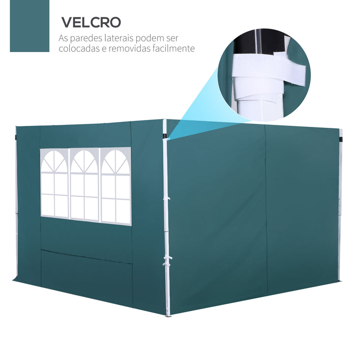 2 paredes Parte lateral para tenda 3x3m lado gazebo A tela impermeável de Oxford com janela 300x200cm - verde escuro