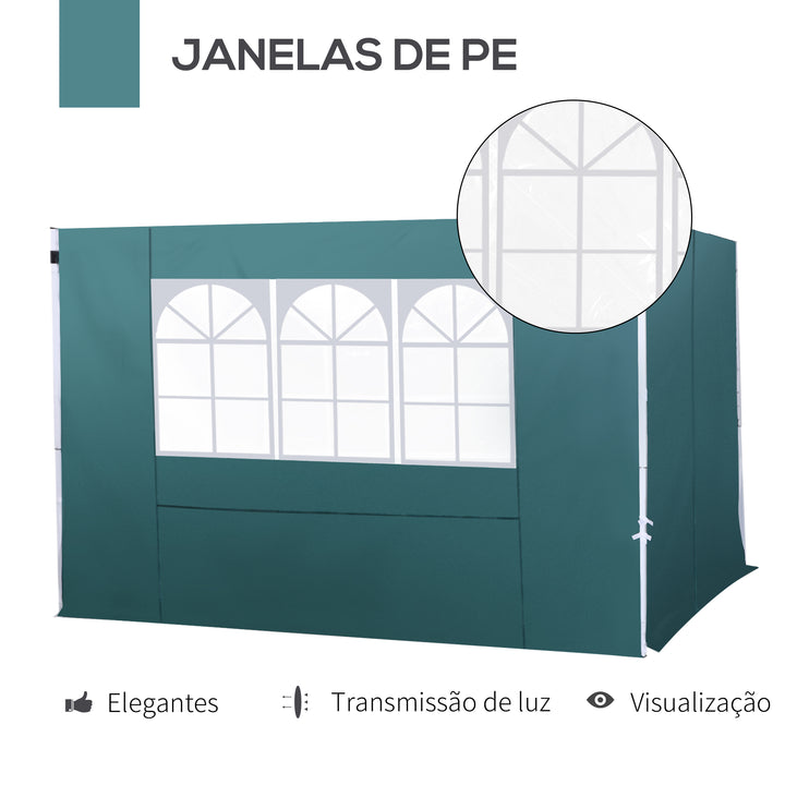 2 paredes Parte lateral para tenda 3x3m lado gazebo A tela impermeável de Oxford com janela 300x200cm - verde escuro