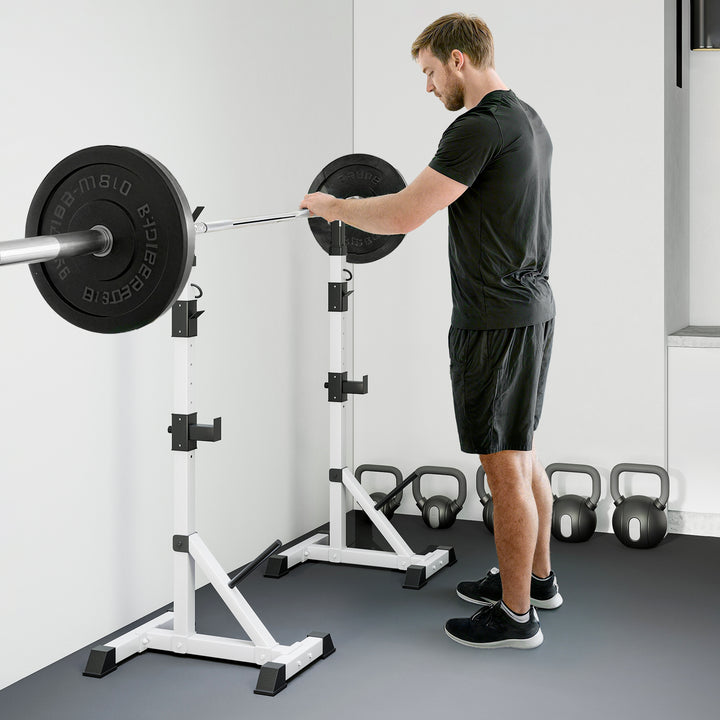 Suporte para Barras de Pesos Ajustável Estante Multifuncional 2 Peças de Aço Treinamento em Casa Peso 200 kg 58,5x75,5x136-176 cm Prata e Preto