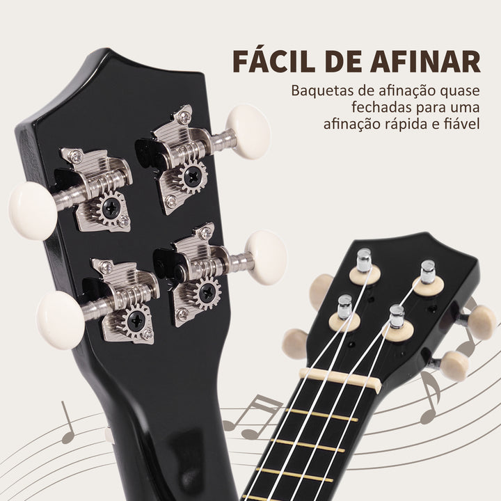 Ukelele de 21 Polegada para Iniciantes com Cordas de Nylon 53X17,5X6,2 cm Preto