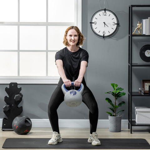 Kettlebell 12 kg Peso Russo com Revestimento de PU e Enchimento de Areia para Treinamento em Casa Ginásio 24x17x28 cm Azul Marrinho e Cinza