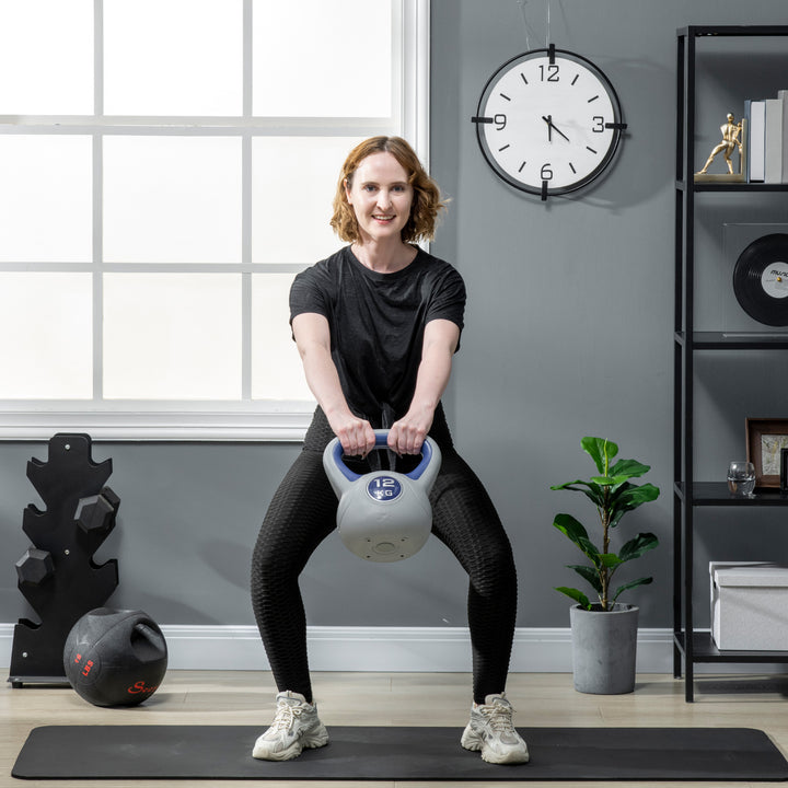 Kettlebell 12 kg Peso Russo com Revestimento de PU e Enchimento de Areia para Treinamento em Casa Ginásio 24x17x28 cm Azul Marrinho e Cinza
