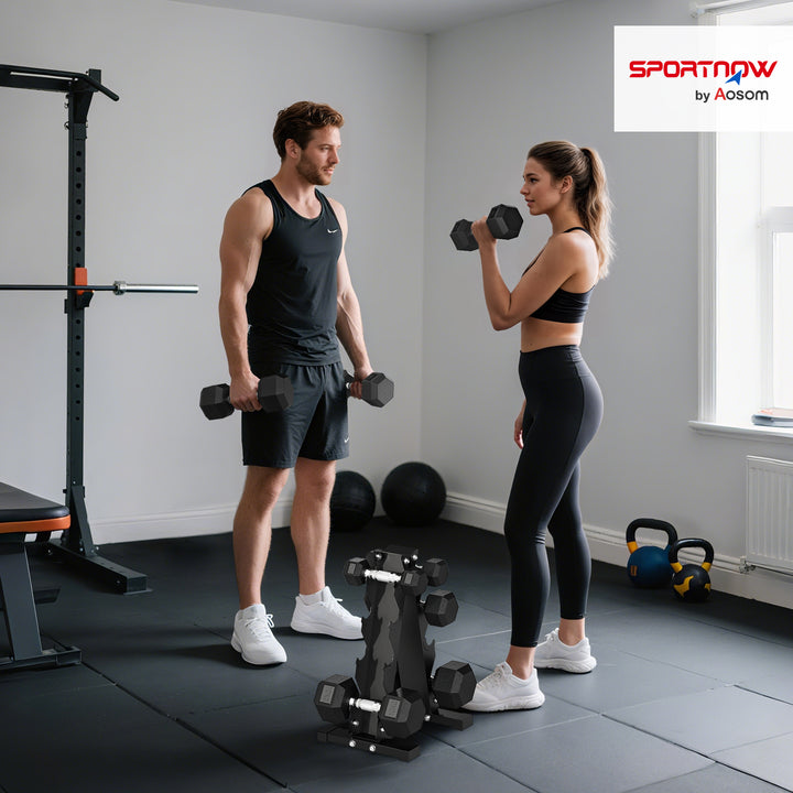 Conjunto de Halteres de 8 Peças 50 kg Halteres Hexagonais 2x2kg 2x5kg 2x8kg 2x10kg com Suporte de Armazenamento e Punho Antiderrapante para Treino em Casa e Ginásio Preto