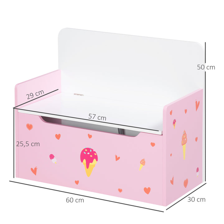 Baú Infantil 2 em 1 Baú de Armazenamento Organizador de Brinquedos para Crianças acima de 18 Meses com Tampa de Fechamento Seguro para Dormitório Sala de Jogos Carga 50kg 60x30x50cm Rosa