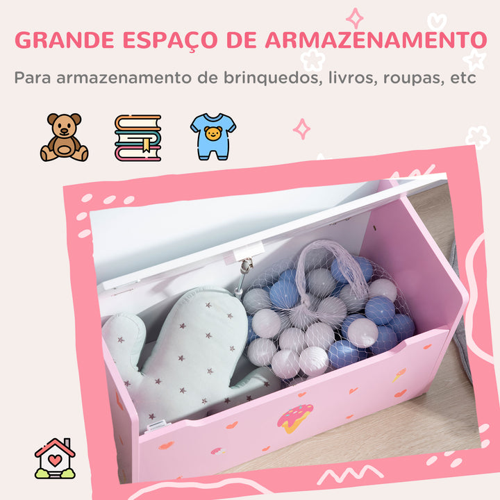 Baú Infantil 2 em 1 Baú de Armazenamento Organizador de Brinquedos para Crianças acima de 18 Meses com Tampa de Fechamento Seguro para Dormitório Sala de Jogos Carga 50kg 60x30x50cm Rosa