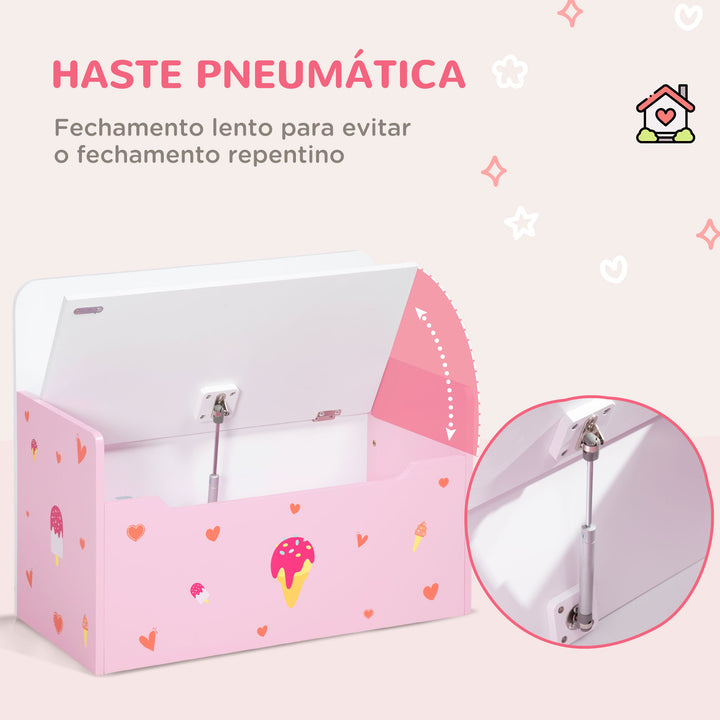 Baú Infantil 2 em 1 Baú de Armazenamento Organizador de Brinquedos para Crianças acima de 18 Meses com Tampa de Fechamento Seguro para Dormitório Sala de Jogos Carga 50kg 60x30x50cm Rosa