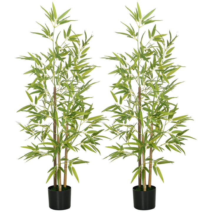 2 Plantas Artificiais com Vaso Plantas Sintéticas de Bambu com 498 Folhas para Decoração em Sala de Estar Escritório Casa Ø15x120 cm Verde