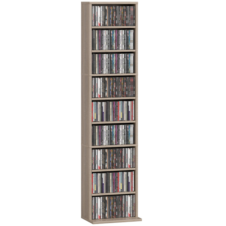 Estante para CDs e DVDs Suportes para CD Estreitos com 9 Compartimentos Prateleiras Ajustáveis para Sala Escritório 33x24x140 cm Madeira