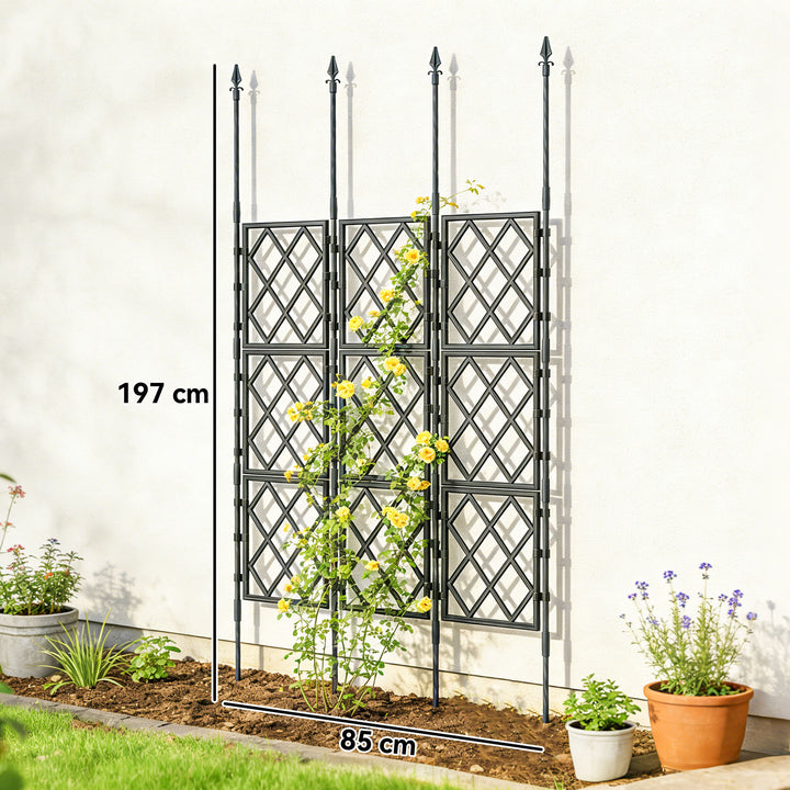 Suporte de Jardim Dobrável para Plantas Trepadeiras com Montagem DIY, Estrutura de Aço, Ideal para Frutas, Legumes, Flores e Decoração de Exterior, Terraço, 85x2x197 cm, Preto