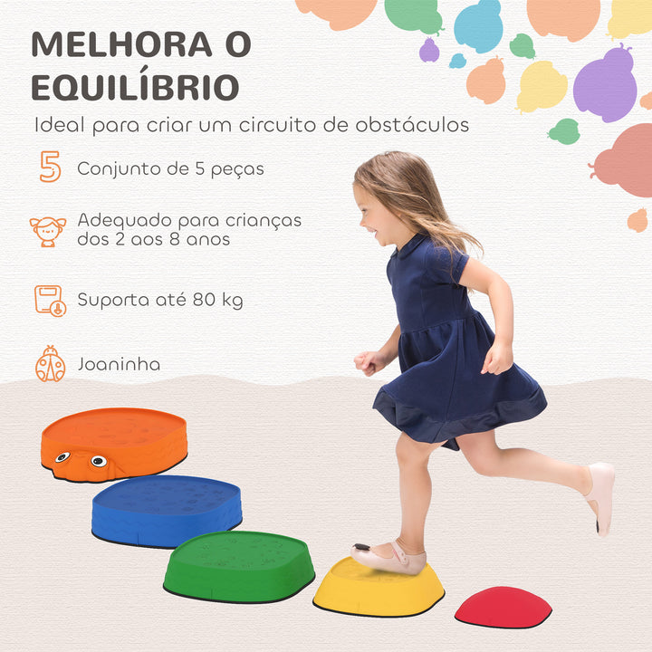 Conjunto de Pedras de Equilíbrio Empilháveis para Crianças de 5 Peças Jogo de Equilíbrio para Crianças acima dos 2 Anos Forma de Joaninha Antiderrapantes para Interior e Exterior Multicolor