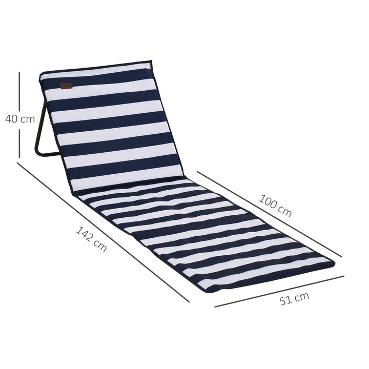 Conjunto de 2 Esteiras de Praia Dobrável Esteiras Acolchoadas com Encosto Reclinável e Bolsa de Transporte para Jardim Campismo 142x51x40 cm Branco e Azul