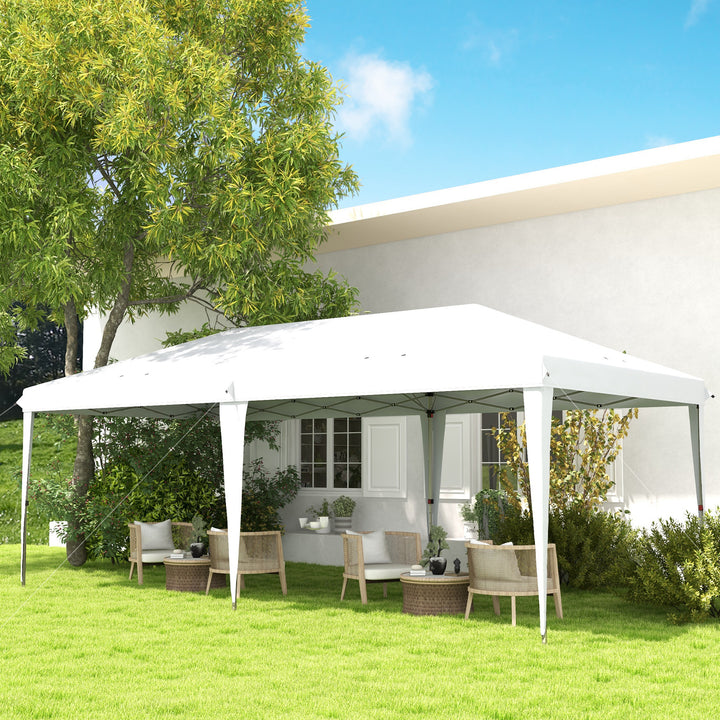 Tenda Dobrável 6x3 Tenda de Jardim Portátil com Bolsa de Transporte Tecido Oxford Estrutura de Aço para Exterior Festas Acampamento Branco