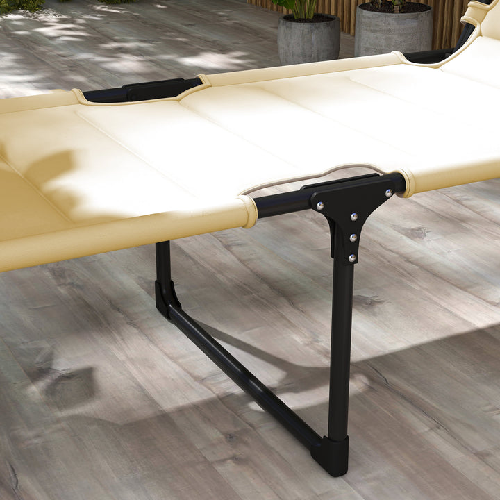 Espreguiçadeira Dobrável Espreguiçadeira de Jardim com Toldo Ajustável Encosto Regulável em 4 Níveis e Apoio de Cabeça para Jardim Terraço Piscina 70x200x45 cm Creme