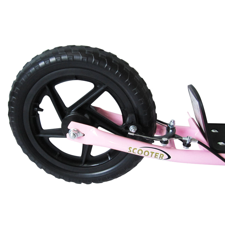 Trotinete para Crianças acima de 5 anos Scooter de 2 Rodas Grandes de 12 Polegadas com Freio e Guidão Ajustável em Altura Carga Máx. 100kg 120x52x80-88cm Rosa