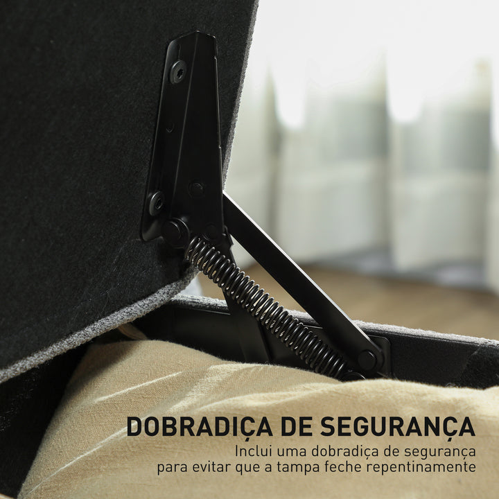 Puff de Armazenamento Banco 112L Estofado em Linho com 2 Dobradiças de Segurança Tampa Rebatível e Assento com Capitonê para Quarto Sala de Estar Entrada Carga 120 kg 120x40x48 cm Cinza Escuro